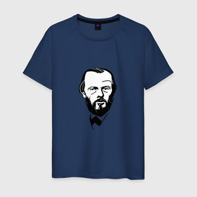 Мужская футболка хлопок с принтом Достоевский, графический портрет в Курске, 100% хлопок | прямой крой, круглый вырез горловины, длина до линии бедер, слегка спущенное плечо. | 