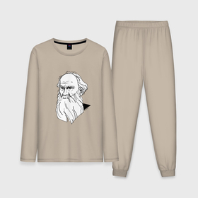 Мужская пижама хлопок (с лонгсливом) с принтом Лев Толстой, графический портрет в Белгороде,  |  | 