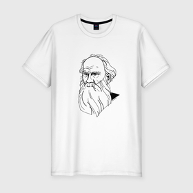 Мужская футболка хлопок Slim с принтом Лев Толстой, графический портрет в Тюмени, 92% хлопок, 8% лайкра | приталенный силуэт, круглый вырез ворота, длина до линии бедра, короткий рукав | 