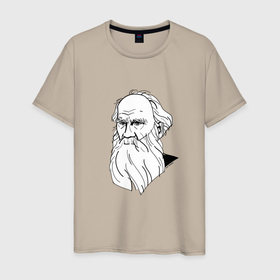 Мужская футболка хлопок с принтом Лев Толстой, графический портрет в Новосибирске, 100% хлопок | прямой крой, круглый вырез горловины, длина до линии бедер, слегка спущенное плечо. | 
