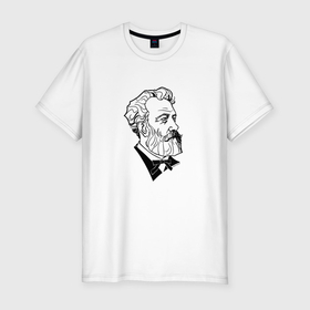 Мужская футболка хлопок Slim с принтом Жюль Верн, графический портрет в Курске, 92% хлопок, 8% лайкра | приталенный силуэт, круглый вырез ворота, длина до линии бедра, короткий рукав | 