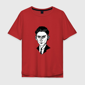 Мужская футболка хлопок Oversize с принтом Франц Кафка, графический портрет , 100% хлопок | свободный крой, круглый ворот, “спинка” длиннее передней части | 
