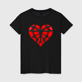 Женская футболка хлопок с принтом связанное сердце бдсм в Кировске, 100% хлопок | прямой крой, круглый вырез горловины, длина до линии бедер, слегка спущенное плечо | 