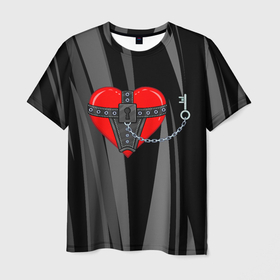 Мужская футболка 3D с принтом Сердце и ключ bdsm в Новосибирске, 100% полиэфир | прямой крой, круглый вырез горловины, длина до линии бедер | 