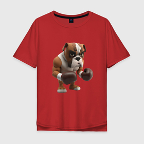 Мужская футболка хлопок Oversize с принтом Собака чемпион по боксу в Курске, 100% хлопок | свободный крой, круглый ворот, “спинка” длиннее передней части | Тематика изображения на принте: 