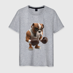Мужская футболка хлопок с принтом Собака чемпион по боксу в Екатеринбурге, 100% хлопок | прямой крой, круглый вырез горловины, длина до линии бедер, слегка спущенное плечо. | 