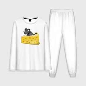 Мужская пижама хлопок (с лонгсливом) с принтом Мышонок на сырке в Тюмени,  |  | 