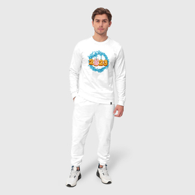 Мужской костюм хлопок с принтом 2023 цифры в венке в Ухте, 100% хлопок | на свитшоте круглая горловина, мягкая резинка по низу. Брюки заужены к низу, на них два вида карманов: два “обычных” по бокам и два объемных, с клапанами, расположенные ниже линии бедра. Брюки с мягкой трикотажной резинкой на поясе и по низу штанин. В поясе для дополнительного комфорта — широкие завязки | Тематика изображения на принте: 