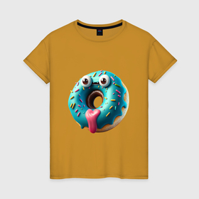 Женская футболка хлопок с принтом Сладкий и вкусный пончик в Кировске, 100% хлопок | прямой крой, круглый вырез горловины, длина до линии бедер, слегка спущенное плечо | 