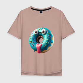 Мужская футболка хлопок Oversize с принтом Сладкий и вкусный пончик , 100% хлопок | свободный крой, круглый ворот, “спинка” длиннее передней части | 