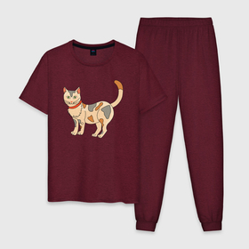 Мужская пижама хлопок с принтом Пятнистый кот в Тюмени, 100% хлопок | брюки и футболка прямого кроя, без карманов, на брюках мягкая резинка на поясе и по низу штанин
 | 
