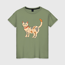 Женская футболка хлопок с принтом Пятнистый кот , 100% хлопок | прямой крой, круглый вырез горловины, длина до линии бедер, слегка спущенное плечо | 