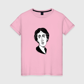 Женская футболка хлопок с принтом Вирджиния Вулф, графический портрет , 100% хлопок | прямой крой, круглый вырез горловины, длина до линии бедер, слегка спущенное плечо | 
