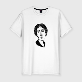 Мужская футболка хлопок Slim с принтом Вирджиния Вулф, графический портрет в Белгороде, 92% хлопок, 8% лайкра | приталенный силуэт, круглый вырез ворота, длина до линии бедра, короткий рукав | 