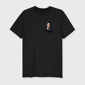 Мужская футболка хлопок Slim с принтом Аниме портрет Уэнздей Аддамс в Курске, 92% хлопок, 8% лайкра | приталенный силуэт, круглый вырез ворота, длина до линии бедра, короткий рукав | 