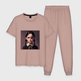 Мужская пижама хлопок с принтом Wednesday Addams childhood в Курске, 100% хлопок | брюки и футболка прямого кроя, без карманов, на брюках мягкая резинка на поясе и по низу штанин
 | 