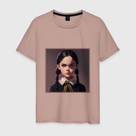 Мужская футболка хлопок с принтом Wednesday Addams childhood , 100% хлопок | прямой крой, круглый вырез горловины, длина до линии бедер, слегка спущенное плечо. | Тематика изображения на принте: 