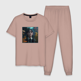 Мужская пижама хлопок с принтом Adult Wednesday Addams в Курске, 100% хлопок | брюки и футболка прямого кроя, без карманов, на брюках мягкая резинка на поясе и по низу штанин
 | 