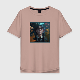 Мужская футболка хлопок Oversize с принтом Adult Wednesday Addams в Белгороде, 100% хлопок | свободный крой, круглый ворот, “спинка” длиннее передней части | Тематика изображения на принте: 
