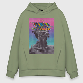 Мужское худи Oversize хлопок с принтом Скульптура glitch art в Ухте, френч-терри — 70% хлопок, 30% полиэстер. Мягкий теплый начес внутри —100% хлопок | боковые карманы, эластичные манжеты и нижняя кромка, капюшон на магнитной кнопке | Тематика изображения на принте: 