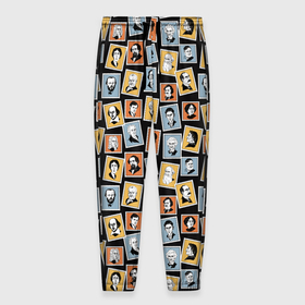 Мужские брюки 3D с принтом Марки с портретами писателей в Белгороде, 100% полиэстер | манжеты по низу, эластичный пояс регулируется шнурком, по бокам два кармана без застежек, внутренняя часть кармана из мелкой сетки | Тематика изображения на принте: 