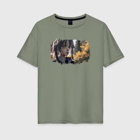 Женская футболка хлопок Oversize с принтом Арт по сериалу Wednesday Netflix в Кировске, 100% хлопок | свободный крой, круглый ворот, спущенный рукав, длина до линии бедер
 | 