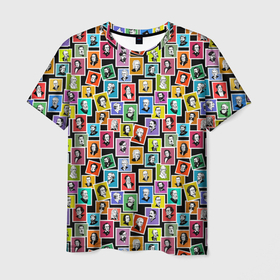 Мужская футболка 3D с принтом Великие композиторы на марках в Екатеринбурге, 100% полиэфир | прямой крой, круглый вырез горловины, длина до линии бедер | 
