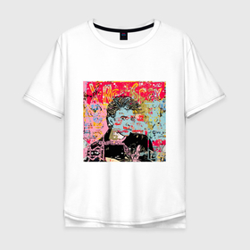 Мужская футболка хлопок Oversize с принтом David Bowie musician  singer в Санкт-Петербурге, 100% хлопок | свободный крой, круглый ворот, “спинка” длиннее передней части | 