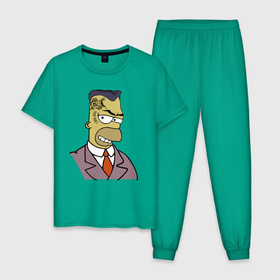 Мужская пижама хлопок с принтом Гомер Симпсон деловой в Курске, 100% хлопок | брюки и футболка прямого кроя, без карманов, на брюках мягкая резинка на поясе и по низу штанин
 | 
