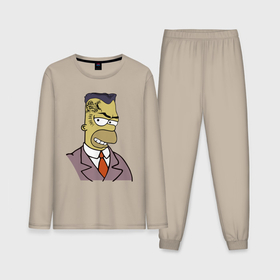 Мужская пижама хлопок (с лонгсливом) с принтом Гомер Симпсон деловой ,  |  | 