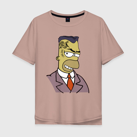 Мужская футболка хлопок Oversize с принтом Гомер Симпсон деловой в Курске, 100% хлопок | свободный крой, круглый ворот, “спинка” длиннее передней части | 
