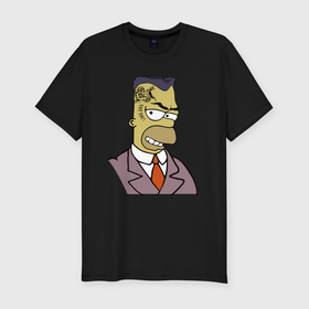 Мужская футболка хлопок Slim с принтом Гомер Симпсон деловой в Курске, 92% хлопок, 8% лайкра | приталенный силуэт, круглый вырез ворота, длина до линии бедра, короткий рукав | 