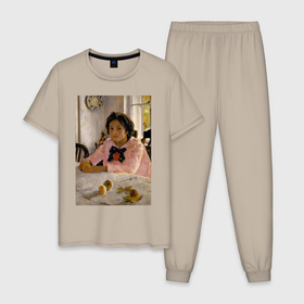 Мужская пижама хлопок с принтом Девочка с персиками   картина Серова в Новосибирске, 100% хлопок | брюки и футболка прямого кроя, без карманов, на брюках мягкая резинка на поясе и по низу штанин
 | 