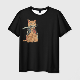 Мужская футболка 3D с принтом Yakuza cat в Санкт-Петербурге, 100% полиэфир | прямой крой, круглый вырез горловины, длина до линии бедер | 