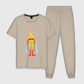 Мужская пижама хлопок с принтом Saitama base в Кировске, 100% хлопок | брюки и футболка прямого кроя, без карманов, на брюках мягкая резинка на поясе и по низу штанин
 | 