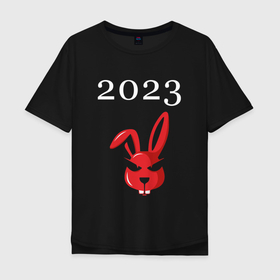 Мужская футболка хлопок Oversize с принтом Кролик 2023 суровый: символ и надпись , 100% хлопок | свободный крой, круглый ворот, “спинка” длиннее передней части | 