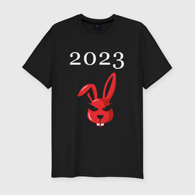 Мужская футболка хлопок Slim с принтом Кролик 2023 суровый: символ и надпись , 92% хлопок, 8% лайкра | приталенный силуэт, круглый вырез ворота, длина до линии бедра, короткий рукав | 