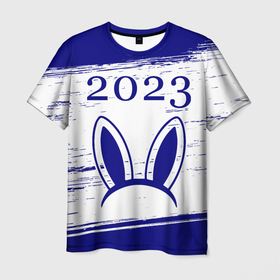 Мужская футболка 3D с принтом Кролик 2023 ушки на светлом в Тюмени, 100% полиэфир | прямой крой, круглый вырез горловины, длина до линии бедер | 