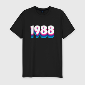 Мужская футболка хлопок Slim с принтом Made in 1988 vintage art в Санкт-Петербурге, 92% хлопок, 8% лайкра | приталенный силуэт, круглый вырез ворота, длина до линии бедра, короткий рукав | 