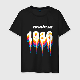 Мужская футболка хлопок с принтом Made in 1986 liquid art в Санкт-Петербурге, 100% хлопок | прямой крой, круглый вырез горловины, длина до линии бедер, слегка спущенное плечо. | 