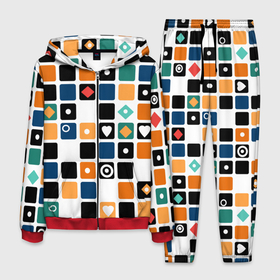 Мужской костюм 3D с принтом Разноцветный геометрический узор Мозаика в Новосибирске, 100% полиэстер | Манжеты и пояс оформлены тканевой резинкой, двухслойный капюшон со шнурком для регулировки, карманы спереди | Тематика изображения на принте: 