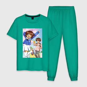 Мужская пижама хлопок с принтом Cardcaptor Sakura    Sakura and Syaoran , 100% хлопок | брюки и футболка прямого кроя, без карманов, на брюках мягкая резинка на поясе и по низу штанин
 | Тематика изображения на принте: 