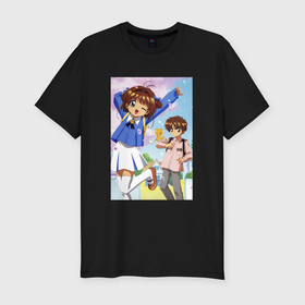Мужская футболка хлопок Slim с принтом Cardcaptor Sakura    Sakura and Syaoran , 92% хлопок, 8% лайкра | приталенный силуэт, круглый вырез ворота, длина до линии бедра, короткий рукав | 