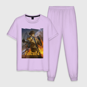 Мужская пижама хлопок с принтом Fallout 4   Nick Valentine   character в Екатеринбурге, 100% хлопок | брюки и футболка прямого кроя, без карманов, на брюках мягкая резинка на поясе и по низу штанин
 | Тематика изображения на принте: 
