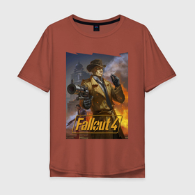 Мужская футболка хлопок Oversize с принтом Fallout 4   Nick Valentine   character в Екатеринбурге, 100% хлопок | свободный крой, круглый ворот, “спинка” длиннее передней части | Тематика изображения на принте: 