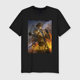 Мужская футболка хлопок Slim с принтом Fallout 4   Nick Valentine   character , 92% хлопок, 8% лайкра | приталенный силуэт, круглый вырез ворота, длина до линии бедра, короткий рукав | 