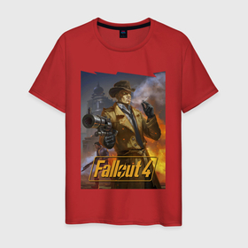 Мужская футболка хлопок с принтом Fallout 4   Nick Valentine   character в Екатеринбурге, 100% хлопок | прямой крой, круглый вырез горловины, длина до линии бедер, слегка спущенное плечо. | Тематика изображения на принте: 