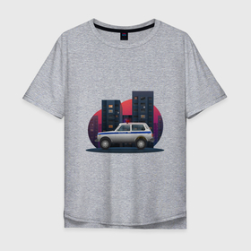 Мужская футболка хлопок Oversize с принтом Lada Niva 4x4 Милиция в Санкт-Петербурге, 100% хлопок | свободный крой, круглый ворот, “спинка” длиннее передней части | Тематика изображения на принте: 