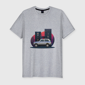 Мужская футболка хлопок Slim с принтом Lada Niva 4x4 Милиция в Курске, 92% хлопок, 8% лайкра | приталенный силуэт, круглый вырез ворота, длина до линии бедра, короткий рукав | Тематика изображения на принте: 