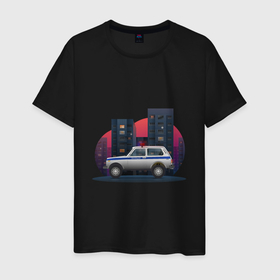 Мужская футболка хлопок с принтом Lada Niva 4x4 Милиция в Санкт-Петербурге, 100% хлопок | прямой крой, круглый вырез горловины, длина до линии бедер, слегка спущенное плечо. | Тематика изображения на принте: 